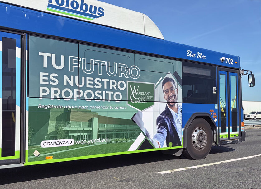 Yolobus Super Square ad for Woodland Community College