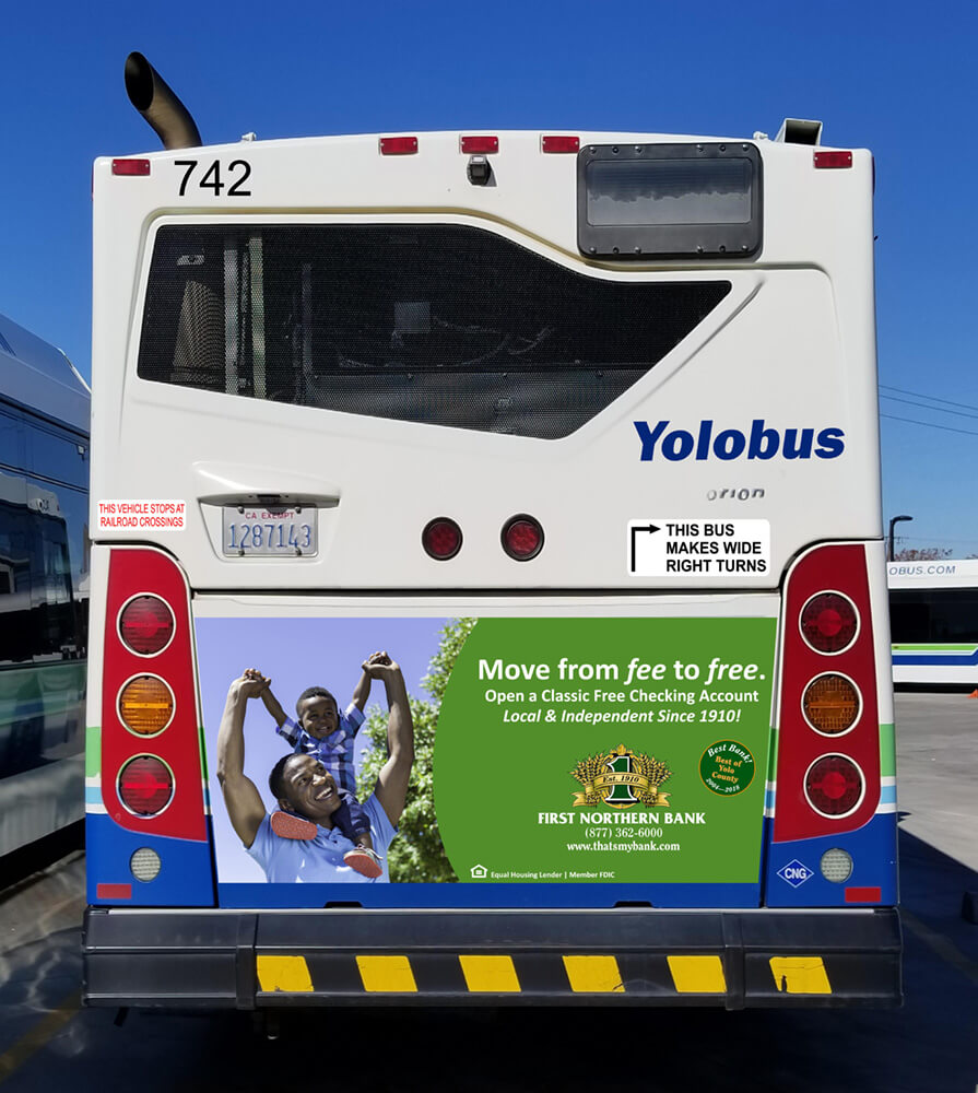 Yolobus Half Back ad for First Northern Bank